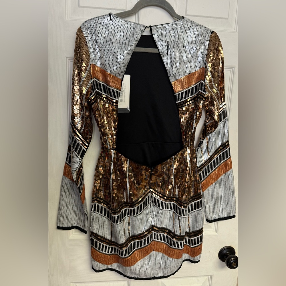 Endless Rose Sequin Backless Mini Dress Size Small Gold Black White NEW - Picture 4 of 15